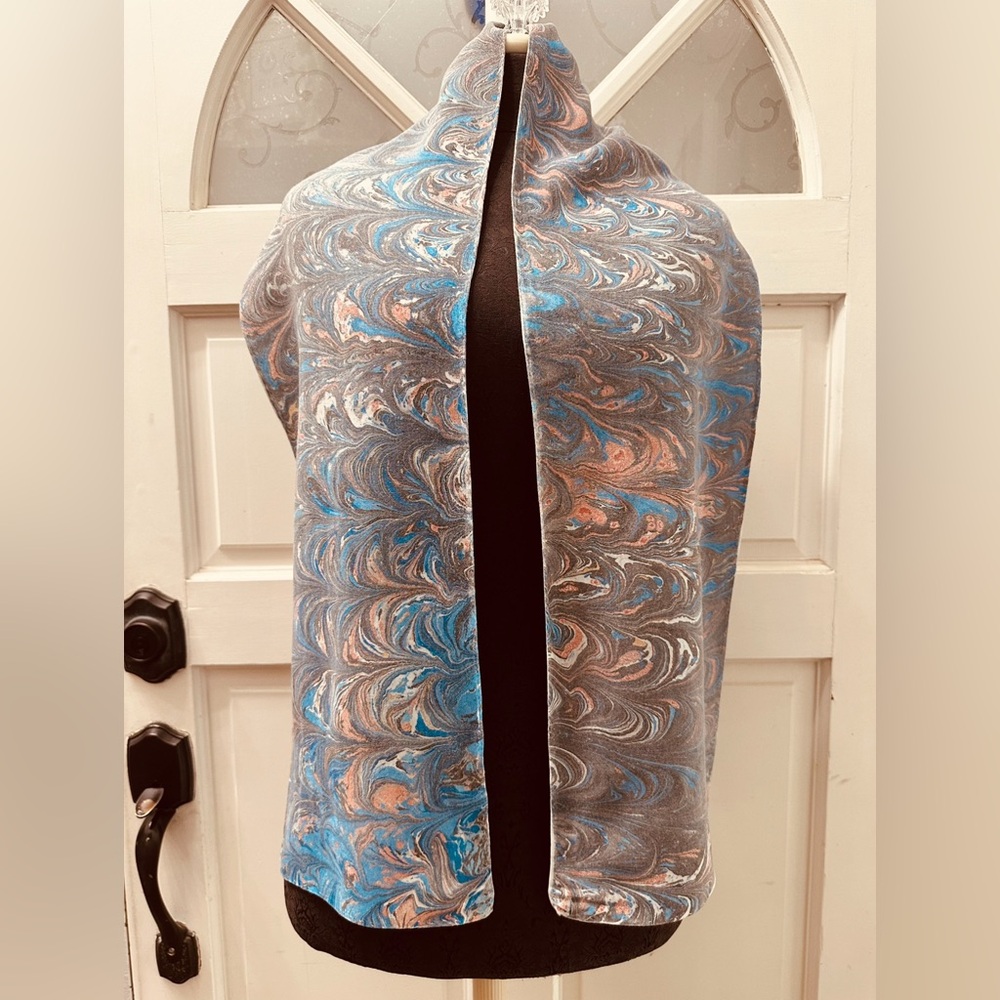NEW-One of a Kind Hand Marbled 100% Bamboo Rayon Scarf 9.5”x 58”